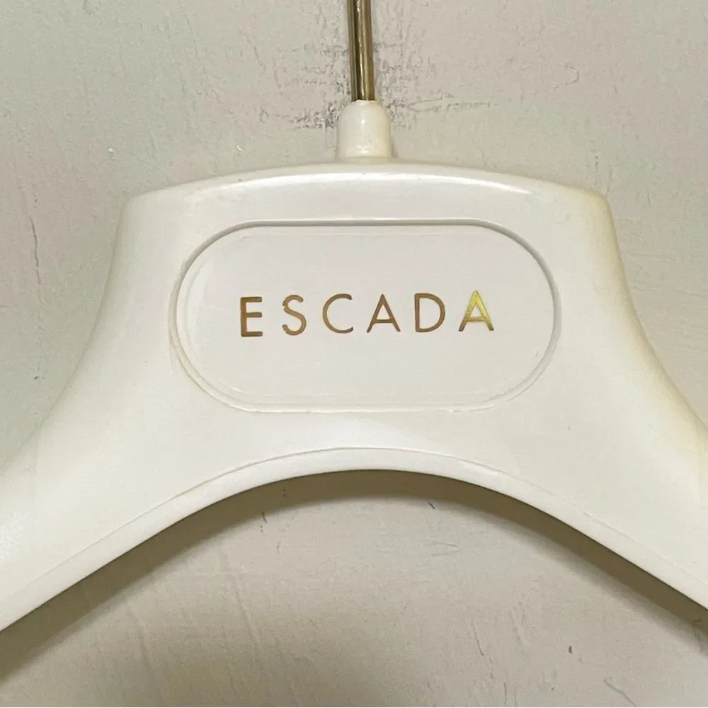 Escada Ivory Plastic Garment Coat Hanger Velvet-Like Non-Slip Fabric Gold Logo